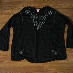 She's Cool Black Embellished Embroidered 3/4‎ Sleeve Blouse Size 3x Vintage Y2k